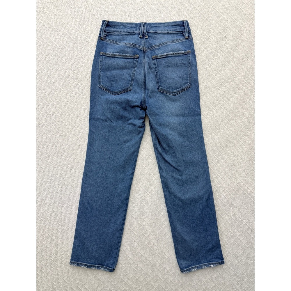Good American Good Curve Straight Jeans Indigo338 High Rise Distressed 4 / 27 - Picture 8 of 11